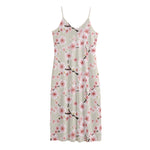White Cherry Blossom Pattern Print Jersey Midi Cami Dress