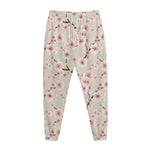White Cherry Blossom Pattern Print Jogger Pants