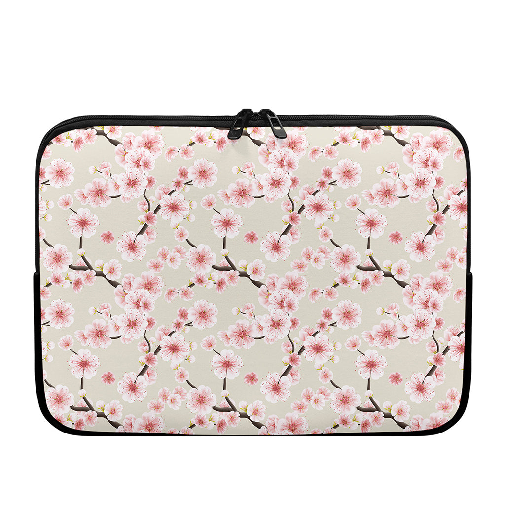 White Cherry Blossom Pattern Print Laptop Sleeve