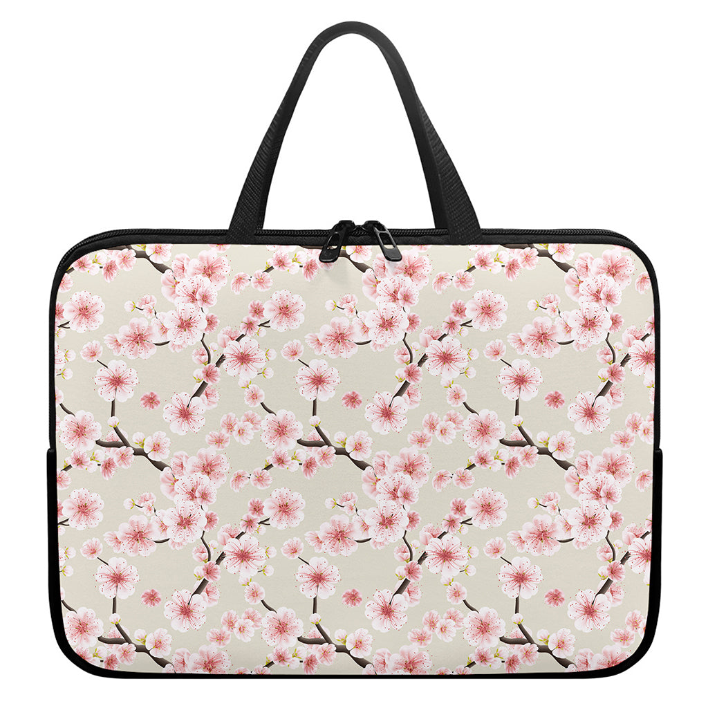 White Cherry Blossom Pattern Print Laptop Sleeve With Handle