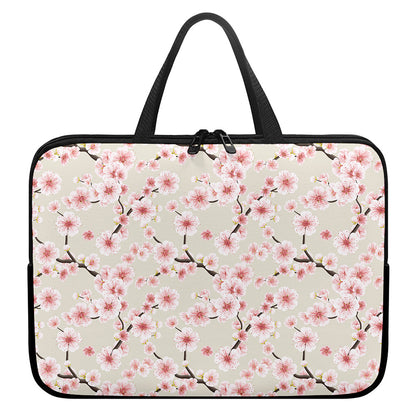 White Cherry Blossom Pattern Print Laptop Sleeve With Handle
