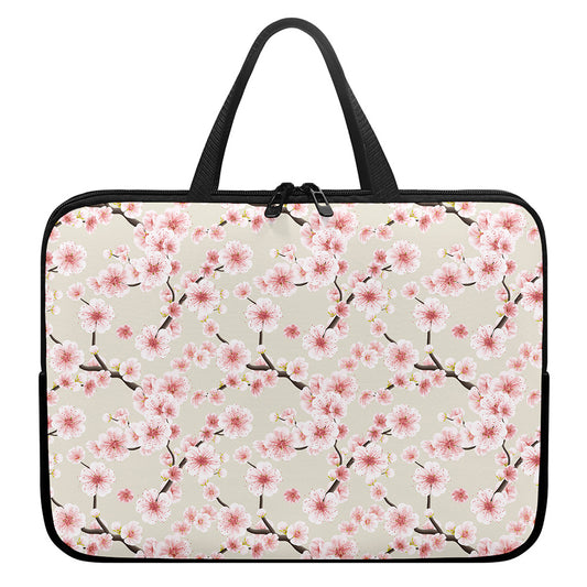 White Cherry Blossom Pattern Print Laptop Sleeve With Handle