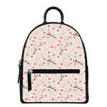 White Cherry Blossom Pattern Print Leather Backpack