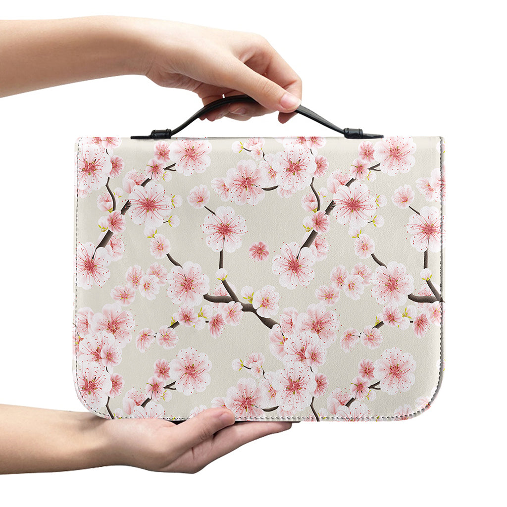 White Cherry Blossom Pattern Print Leather Bible Cover