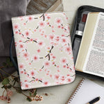 White Cherry Blossom Pattern Print Leather Bible Cover
