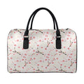 White Cherry Blossom Pattern Print Leather Duffel Bag