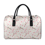 White Cherry Blossom Pattern Print Leather Duffle Bag