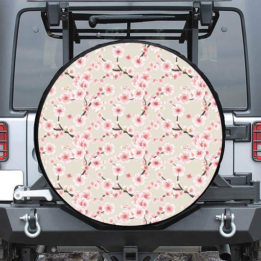White Cherry Blossom Pattern Print Leather Spare Tire Cover