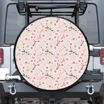 White Cherry Blossom Pattern Print Leather Spare Tire Cover