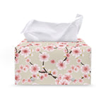 White Cherry Blossom Pattern Print Leather Tissue Box Cover