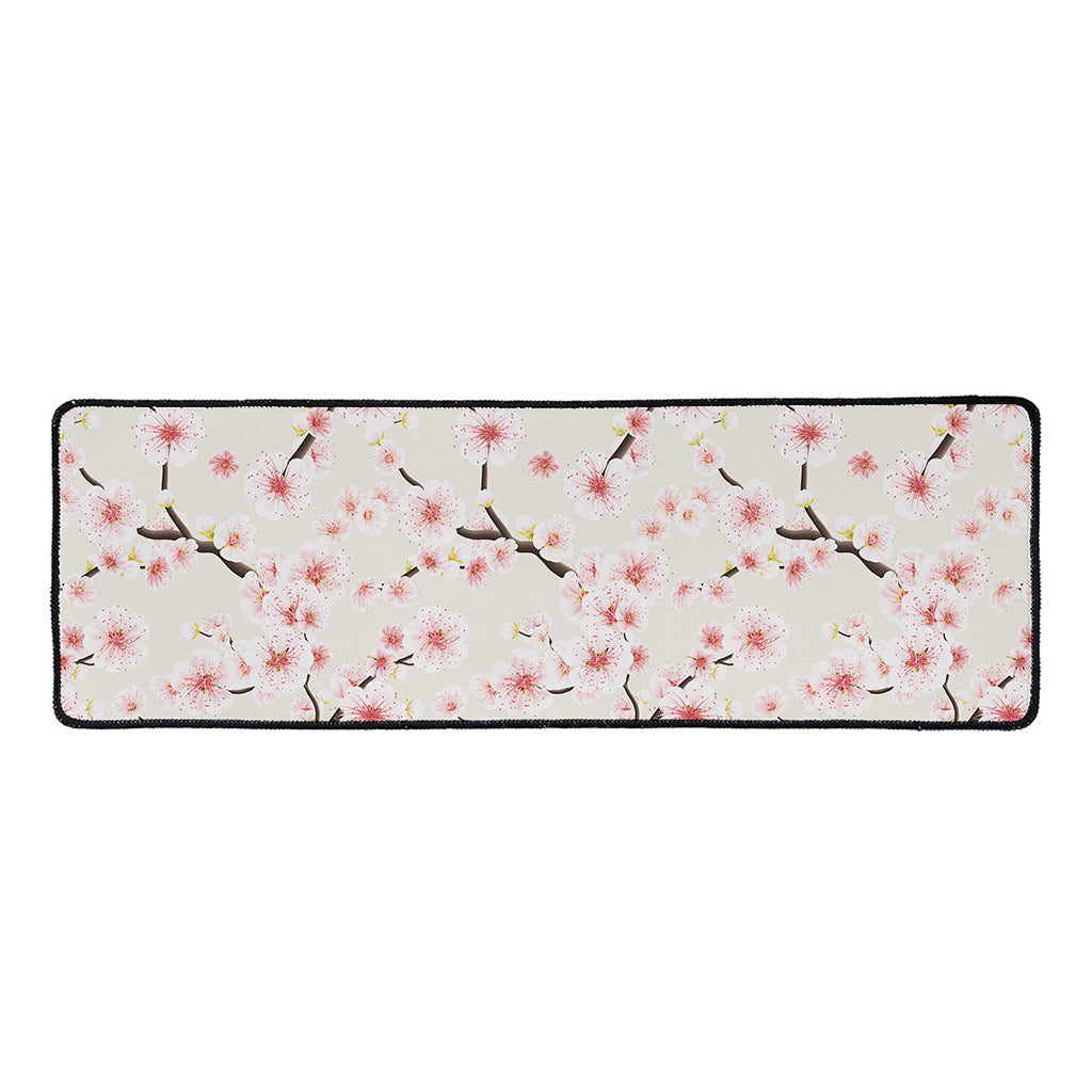 White Cherry Blossom Pattern Print Long Kitchen Mat