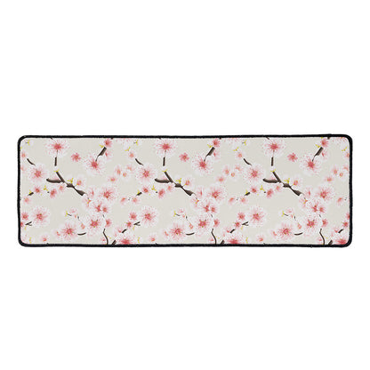 White Cherry Blossom Pattern Print Long Kitchen Mat