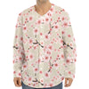 White Cherry Blossom Pattern Print Long Sleeve Baseball Jersey