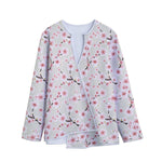 White Cherry Blossom Pattern Print Long Sleeve Short Coat