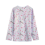 White Cherry Blossom Pattern Print Long Sleeve Short Coat
