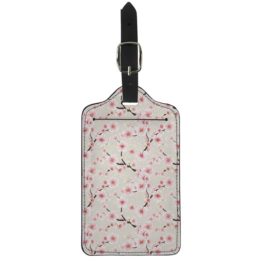 White Cherry Blossom Pattern Print Luggage Tag