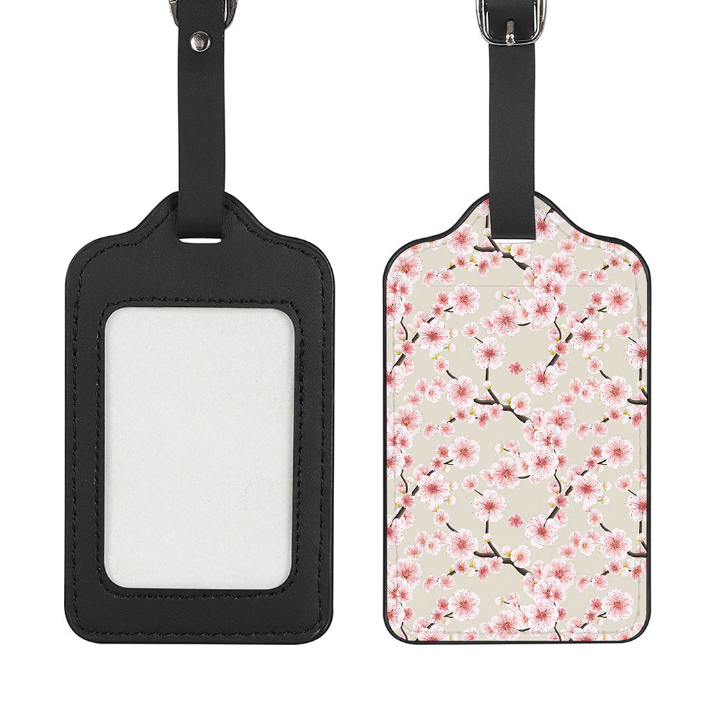White Cherry Blossom Pattern Print Luggage Tag