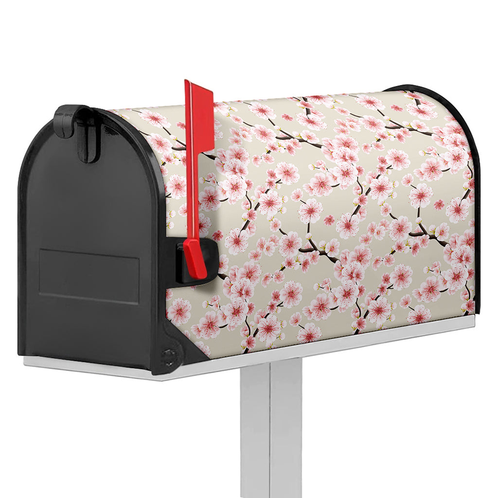 White Cherry Blossom Pattern Print Mailbox Cover