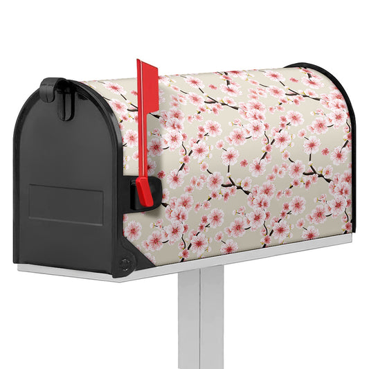 White Cherry Blossom Pattern Print Mailbox Cover