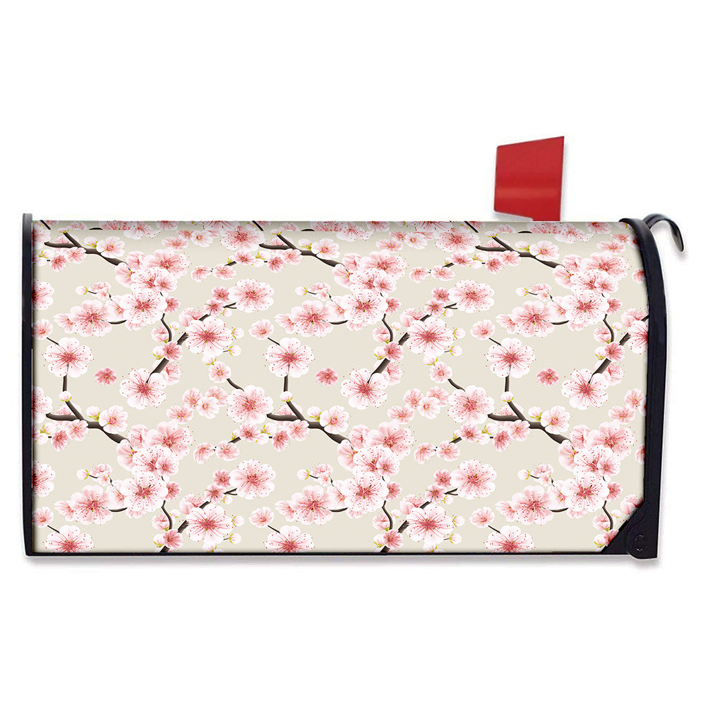 White Cherry Blossom Pattern Print Mailbox Cover
