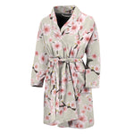 White Cherry Blossom Pattern Print Men's Bathrobe