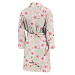 White Cherry Blossom Pattern Print Men's Bathrobe