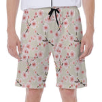 White Cherry Blossom Pattern Print Men's Beach Shorts