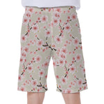 White Cherry Blossom Pattern Print Men's Beach Shorts