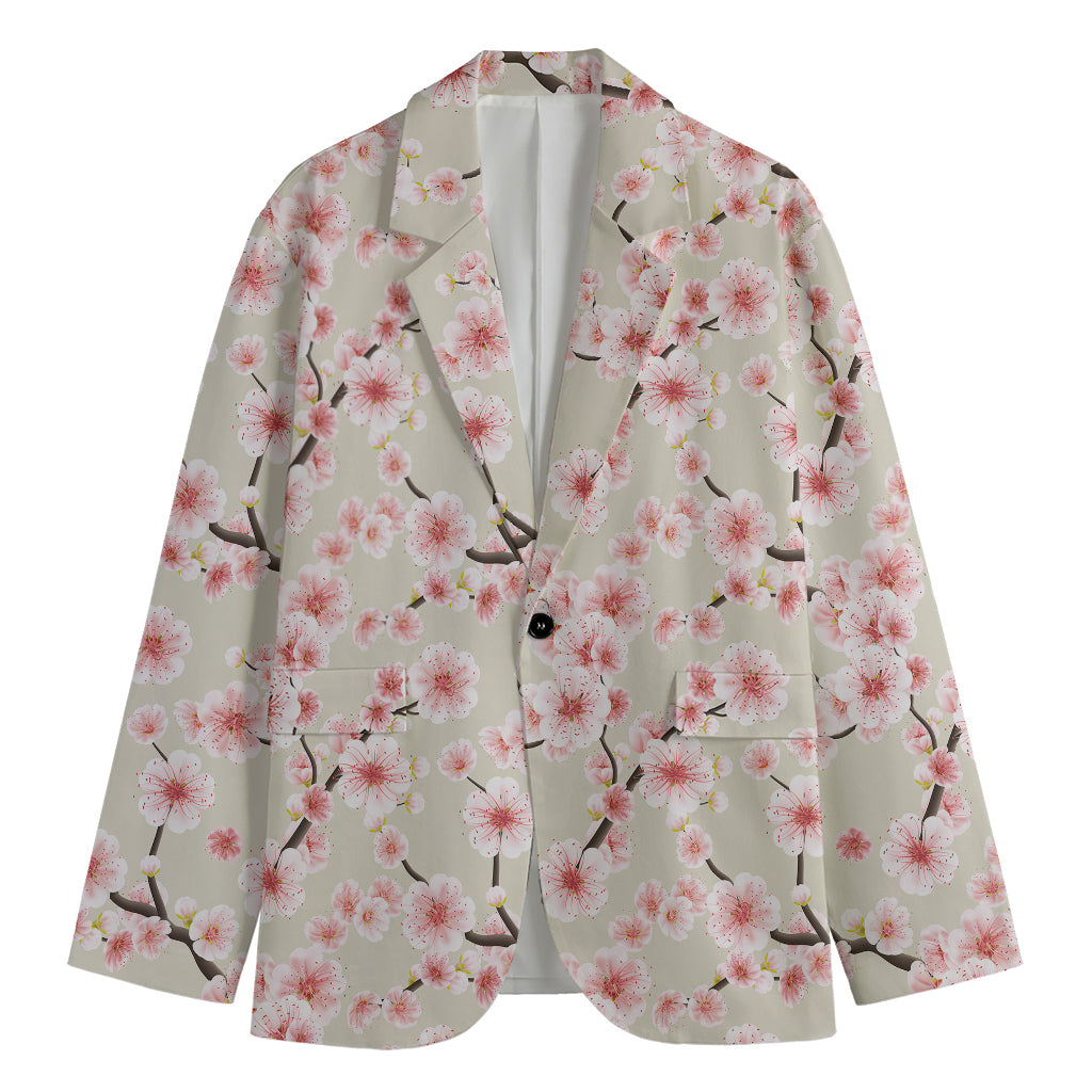 White Cherry Blossom Pattern Print Men's Blazer