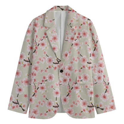 White Cherry Blossom Pattern Print Men's Blazer