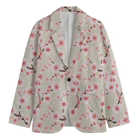 White Cherry Blossom Pattern Print Men's Blazer