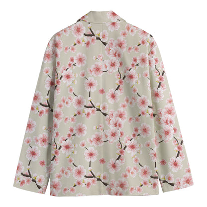 White Cherry Blossom Pattern Print Men's Blazer