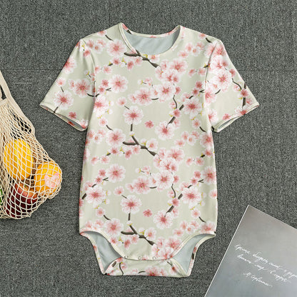 White Cherry Blossom Pattern Print Men's Bodysuit