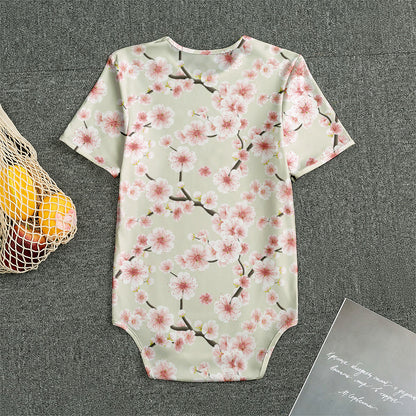 White Cherry Blossom Pattern Print Men's Bodysuit