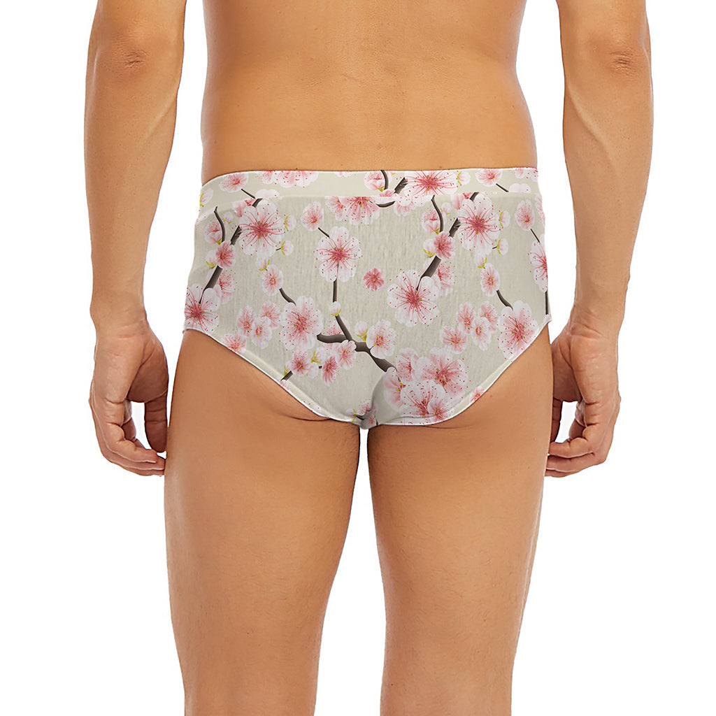White Cherry Blossom Pattern Print Men's Briefs