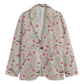 White Cherry Blossom Pattern Print Men's Cotton Blazer