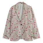 White Cherry Blossom Pattern Print Men's Cotton Blazer