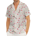 White Cherry Blossom Pattern Print Men's Deep V-Neck Shirt