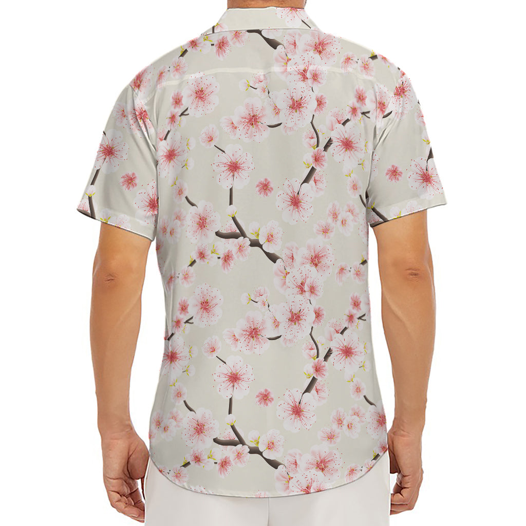 White Cherry Blossom Pattern Print Men's Deep V-Neck Shirt