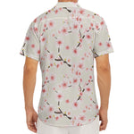 White Cherry Blossom Pattern Print Men's Deep V-Neck Shirt