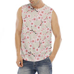 White Cherry Blossom Pattern Print Men's Fitness Tank Top