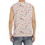 White Cherry Blossom Pattern Print Men's Fitness Tank Top