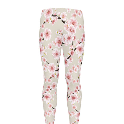 White Cherry Blossom Pattern Print Men's leggings