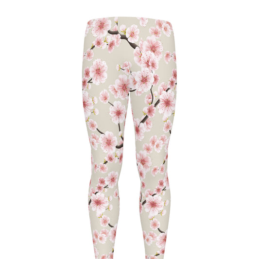 White Cherry Blossom Pattern Print Men's leggings