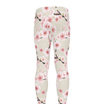 White Cherry Blossom Pattern Print Men's leggings