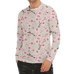 White Cherry Blossom Pattern Print Men's Long Sleeve Rash Guard