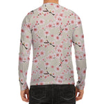 White Cherry Blossom Pattern Print Men's Long Sleeve Rash Guard