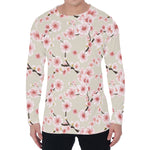 White Cherry Blossom Pattern Print Men's Long Sleeve T-Shirt