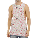 White Cherry Blossom Pattern Print Men's Muscle Tank Top