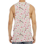 White Cherry Blossom Pattern Print Men's Muscle Tank Top